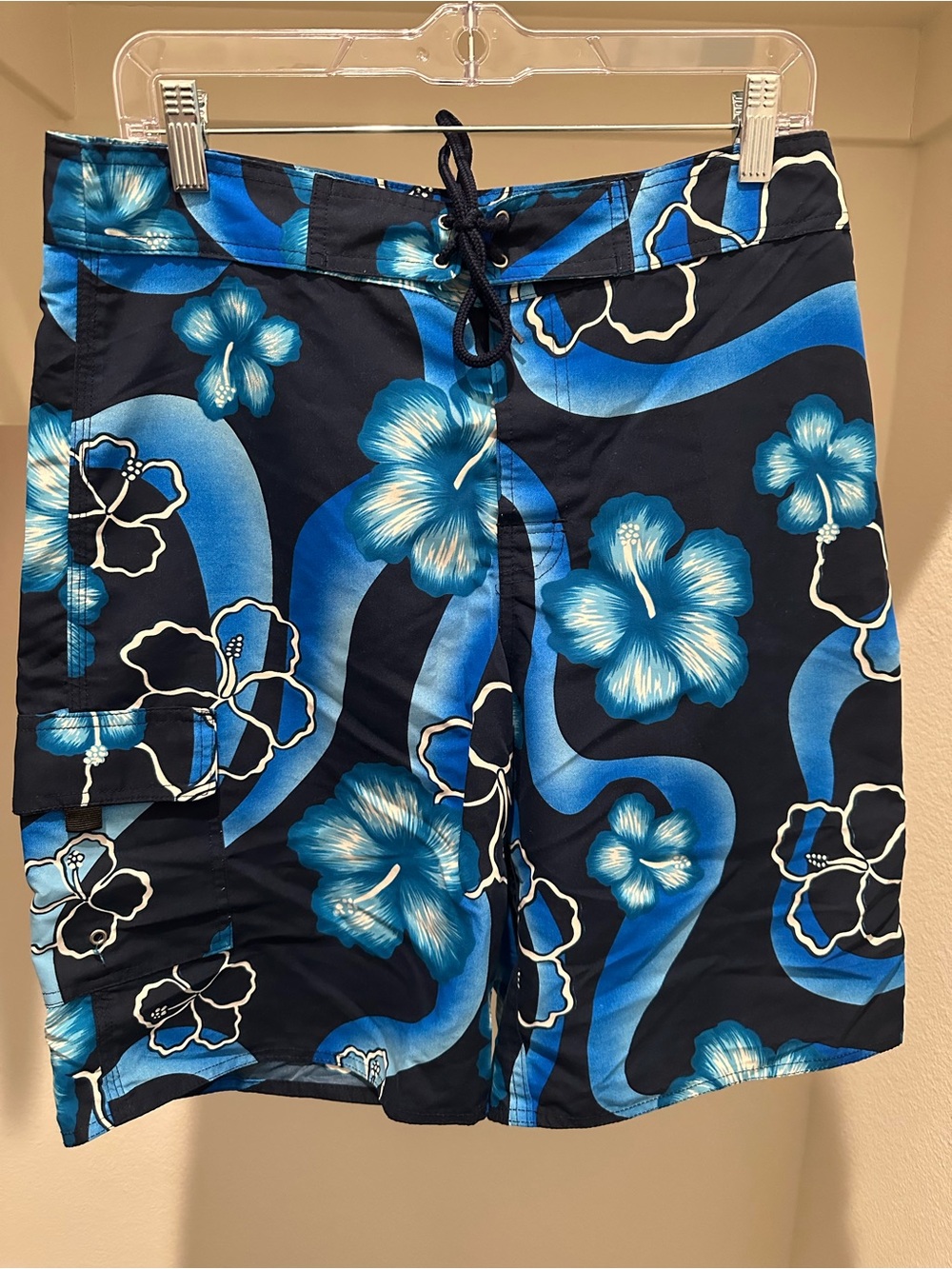 Men's Blue Floral Swim Trunks - Classic Boardshorts